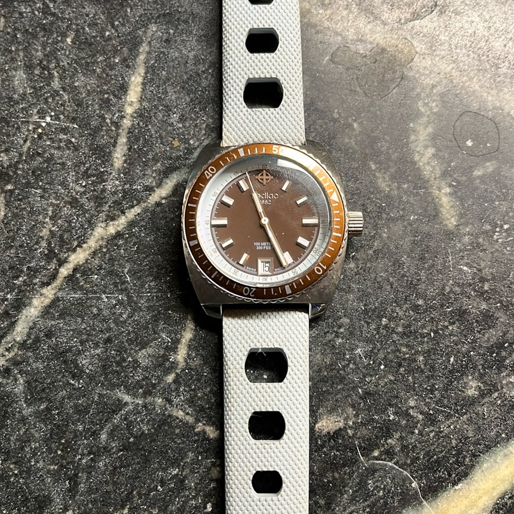 Zodiac SeaDragon Women’s Swiss Watch; chocolate face and light blue watch band